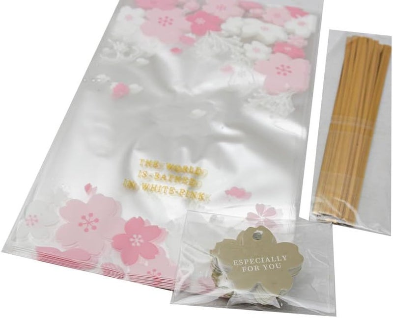 Daiso Clear Plastic Bag with Cherry Blossom Design - Pink/White - Image 3